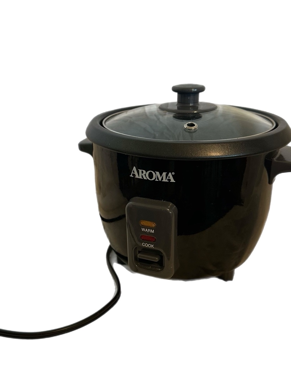 Aroma Black Rice Cooker with Glass Lid - Compact Electric Cooker